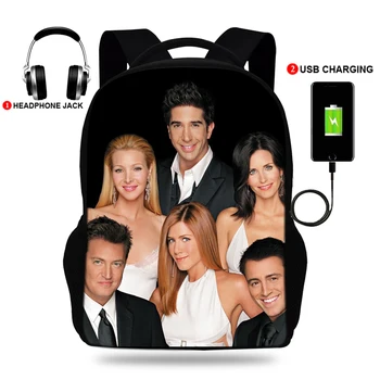 

17inch Women Backpack USB Charging friends TV Show Print Backpacks School Bags For Teenagers Girl Travel Backpack School Bags