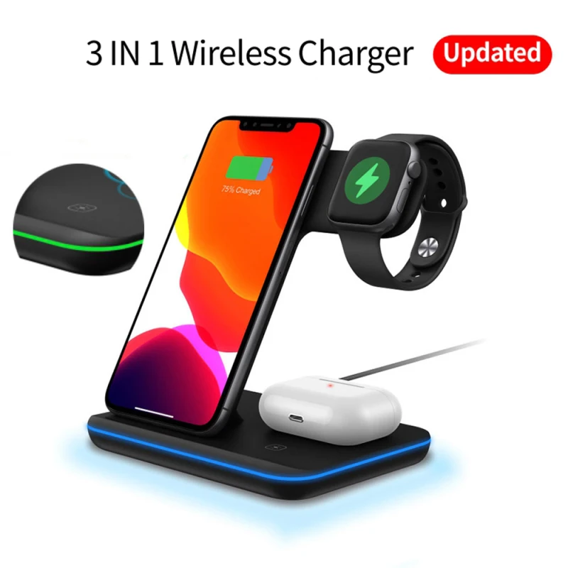 Беспроводное зарядное устройство 3 в 1 15 Вт Qi для Apple Watch Airpods Pro док-станция быстрой