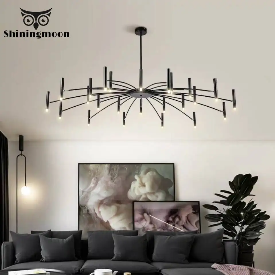 

Modern LED Chandelier Hotel Hall Indoor Lighting Design Living Room Ceiling Chandelier Home Decor Hanging Lamp Black Dining Room