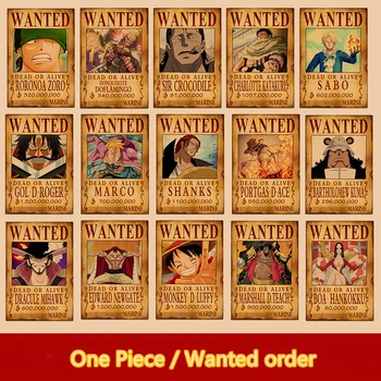 

New One Piece Characters Reward Order Vintage Kraft Paper Living Room Decorative Painting Animation Unframed