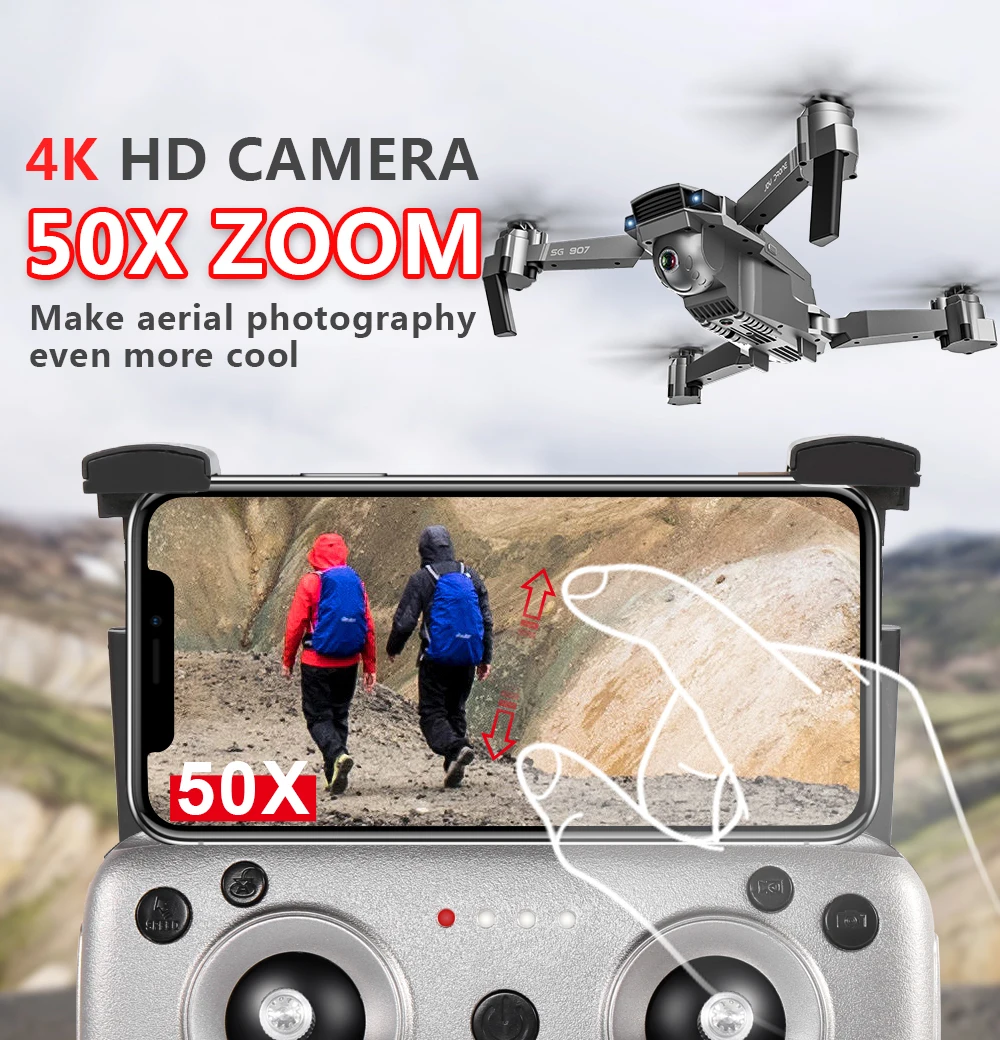 SG907 GPS Drone Professional 4K HD Dual Camera X50 ZOOM 5G WIFI FPV RC Quadcopter follow me Foldabl