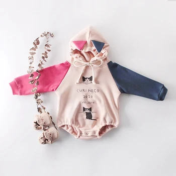 

Winter Autumn Velvet Romper Outwear Baby Infants Toddlers Girls Kids Boys Children Printed Cartoon Cat Ear Hooded Rompers S9954