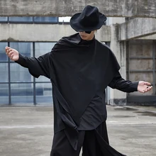 Мужская свободная водолазка без рукавов жилет шаль накидка мужская уличная хип хоп панк готический Асимметричный пуловер куртка сценическая одежда