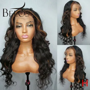 

Beeos 150% 13*4 Lace Front Human Hair Wigs Highlights Color Body Wave Pre Plucked With Baby Hair Bleached Knots Brazilian Remy