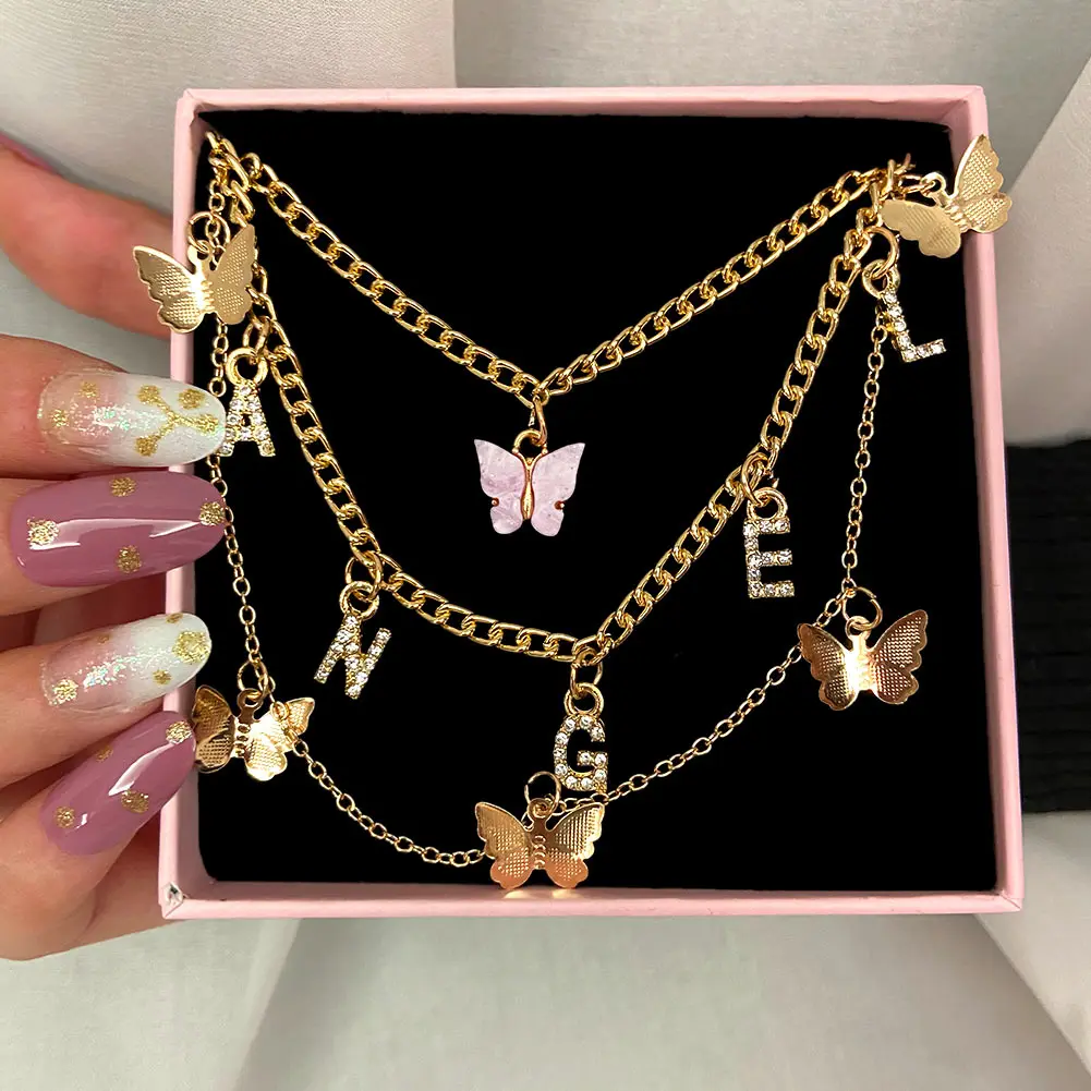 Женское многослойное ожерелье с подвеской в виде бабочки JUST FEEL Boho модное