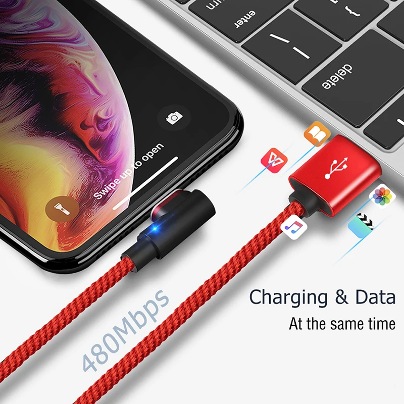 Магнитный usb type-C кабель 90 градусов 3 А шнур для быстрой зарядки и передачи данных для samsung S9 huawei Xiaomi USBC Магнитный светодиодный светильник для зарядки