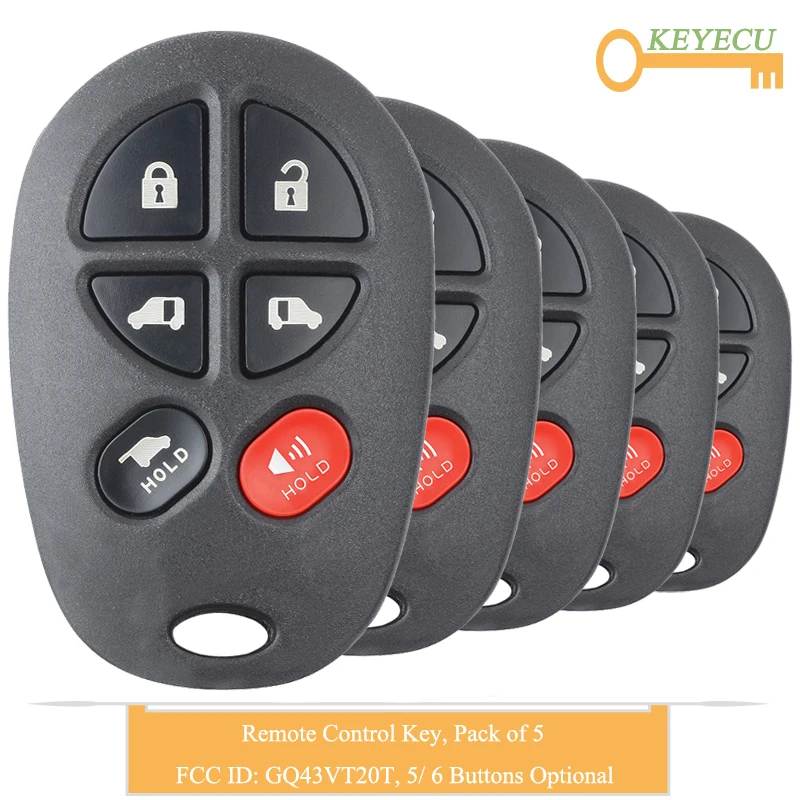 KEYECU 5 шт., пульт дистанционного управления Управление ключи для Toyota Sienna 2004 2005 2006 2007 2008 2009-, Fob 5 6 кнопок-FCC, аддитивного цветового пространства(ID: GQ43VT20T