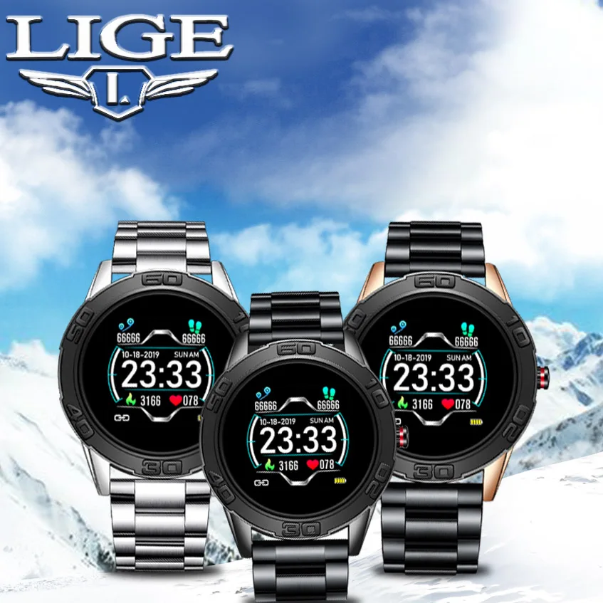 

LIGE Smart Men's Watch Waterproof Fitness Tracker Heart Rate Sphygmomanometer Pedometer for Android iOS Sports Smart Watch