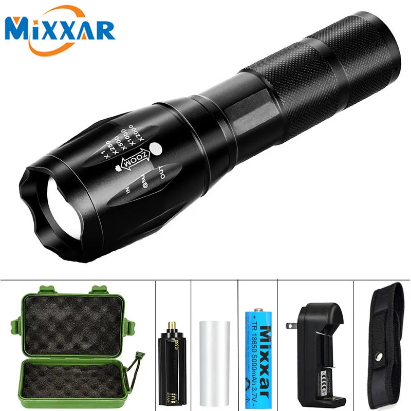 

zk20 T6 8000LM Tactical LED Flashlight Torch Q250 TL360 Zoomable 5 Modes Camping Waterproof flashlight Bike Light 18650 battery