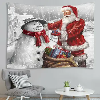 

2019 Christmas New Year Wall Hanging Tapestry Santa Claus Snowman Rectangular Wall Adorn Xmas Pattern Blanket Living Room Decor