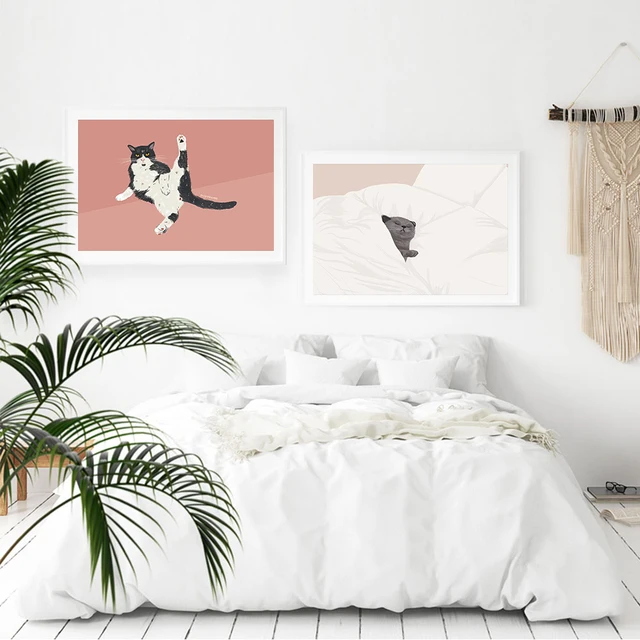 Affiches et imprim s amusants chats modernes peinture sur toile chat noir et plante photos murales