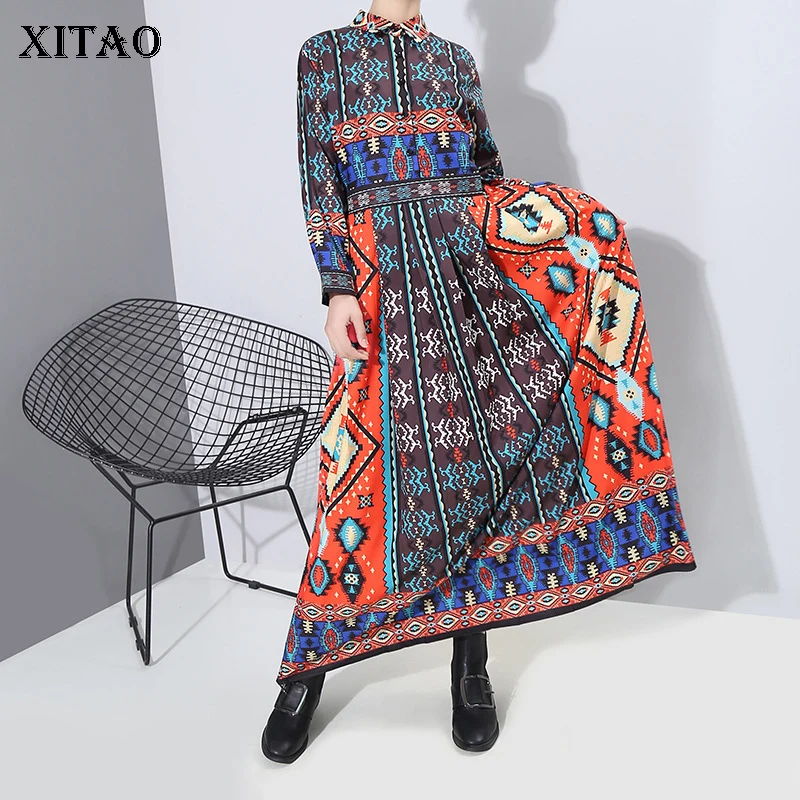 XITAO, европейский стиль, винтажная Женская одежда,, весеннее платье, женское, длинный рукав, отложной воротник, народные, на заказ, длинные платья XJ3200