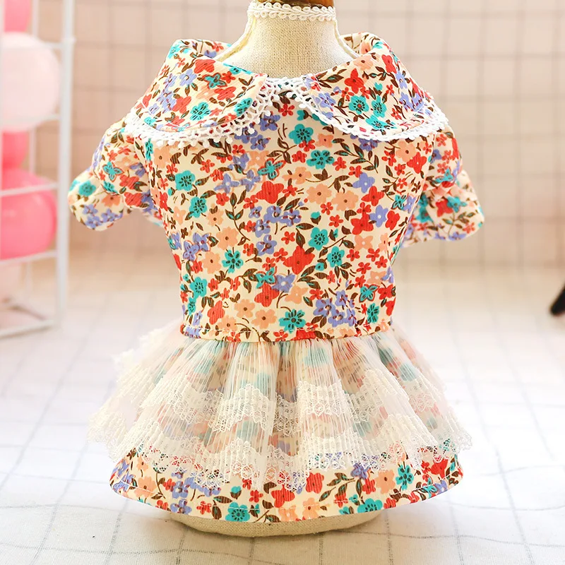 

Summer Sweet Pet Princess Dresses Dog Clothes for Small Dogs Cats Spandex Floral Cat Dress Skirt Chihuahua Teddy Puppy Costume