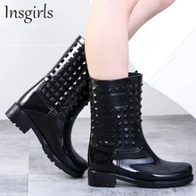 

Rain Boots Women 2022 Spring Rivet Non-Slip Ladies Soft PVC Waterproof Water Shoes Female 36-43 Large-Sized Mid Calf Boots