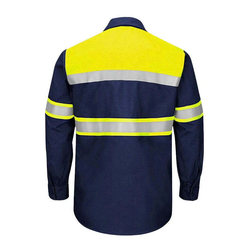 Cotton Safety Shirt Workwear with Reflective Tape Long Sleeve Working Shirt Summer Construction (Size S-4XL)