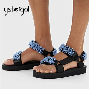 

Ystergal 2020 New Flowers Decor Women Sandals Thick Bottom Summer Beach Shoes Woman Causal Ladies Platform Flats Sandalia Mujer
