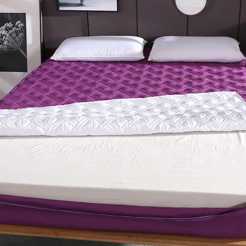 Six Sides All Inclusive Mattress Cover Soft Fiber Topper Pad Plain Solid Color Bed Mattress Protector Anti Dust Mite Bed Cover