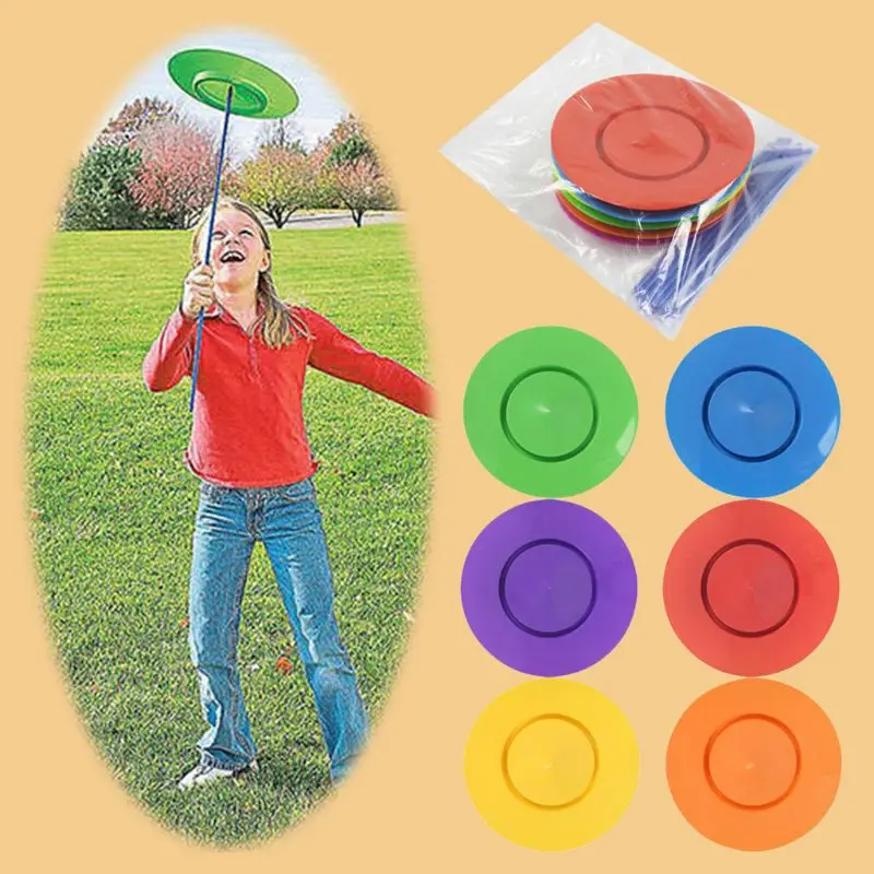 OOTDTY 6PCS Set Juggling Spinning Plates Sticks Turntable Acrobatic Performance Supplies for Kids Adult Balance Classic Toy