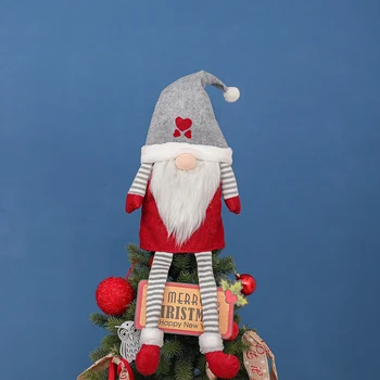 

Christmas Decor Long Hat Santa Gnome Plush Doll Ornament Tree Top Star Faceless Forest Old Man Xmas Tree Hanging - Gray