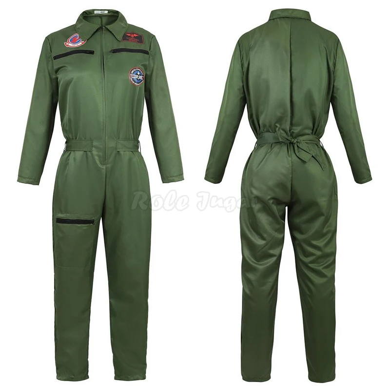 

S-3XLNew Adult Pilot Jumpsuit Cosplay Costume Unisex Army Green Long Sleeve Pilot Bodysuit Role Play C84M250