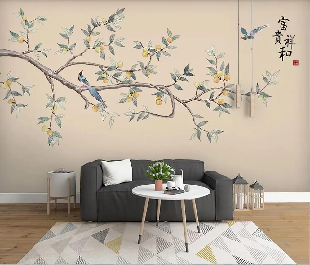 

XUE SU Custom mural wallpaper new hand-painted flowers and birds elegant background wall covering