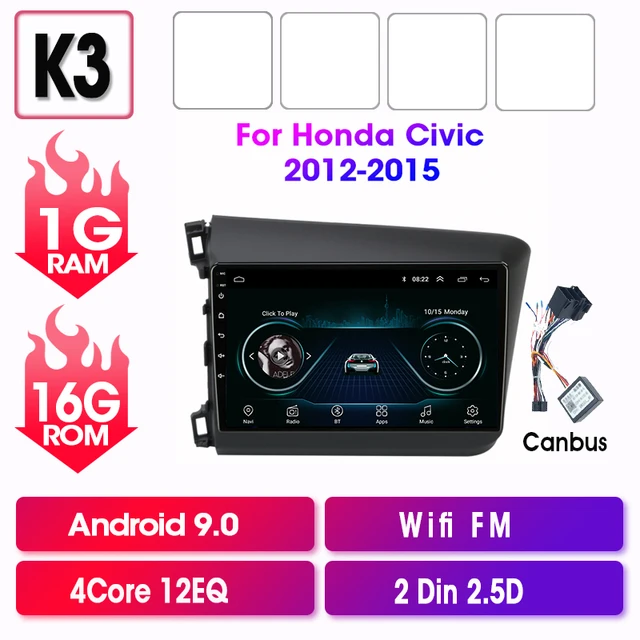 For Honda Civic 2012-2015 Android Car Radio 2 Din GPS navigation Multimedia Video Player RDS DSP 4G DVD Screen Floating stereo K3