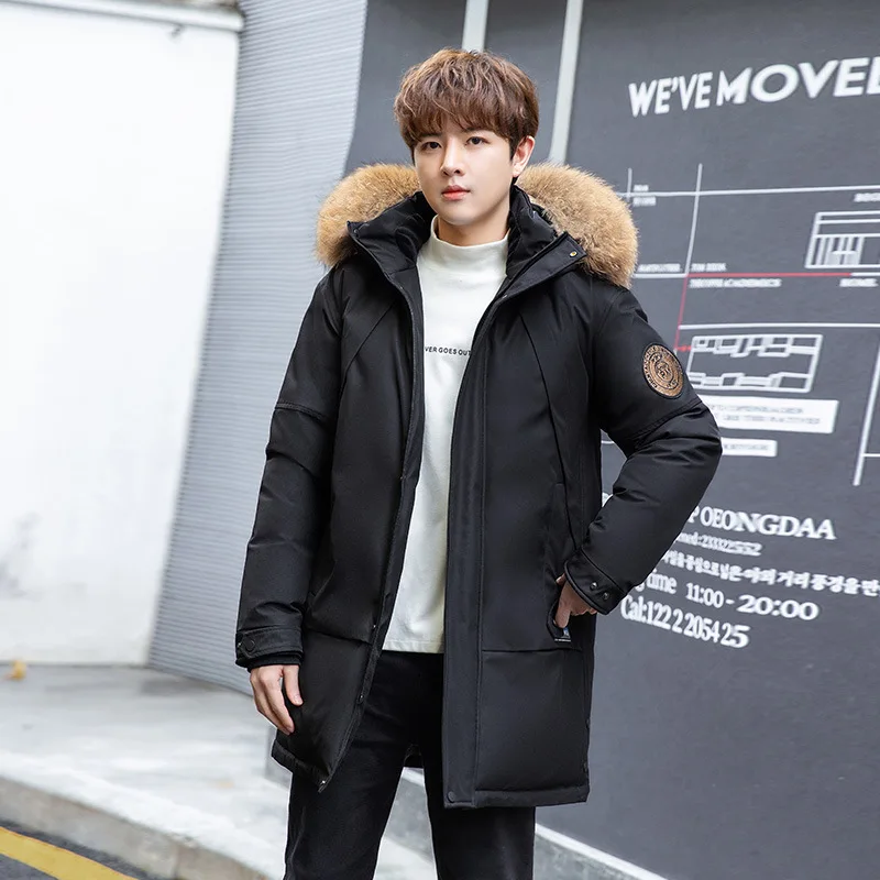 2022 New Winter Embroidery Thicken Long 90% Men's Down Jacket  Hooded Warm Parka Winter Male Jacket Real Fur Collar Winter Coat