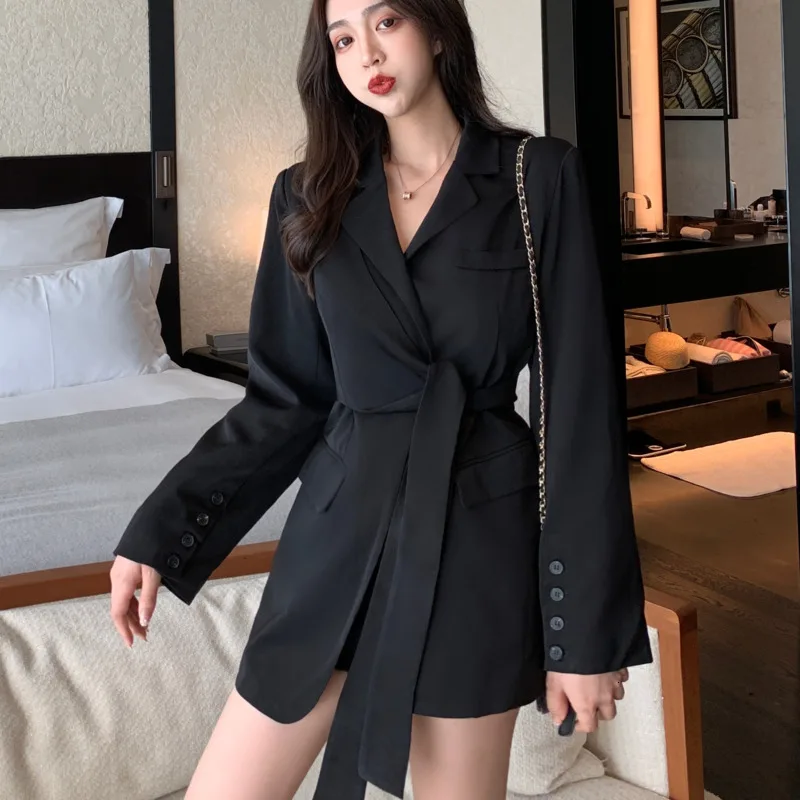

Casual Notched Sashes Blazer Spring Autumn Women Coat Office Lady Suit Female 2019 Elegant Black White Slim Blazer Outerwear
