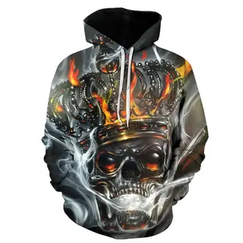 

HOWL LOFTY 2019 new unisex sweatshirt 3d-printed flame skull hoodie pocket grey coat Men's casual hoodie Manufacturer promotion