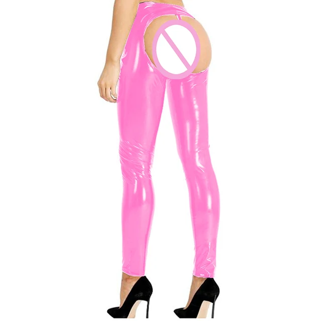 Wet Look PVC Leather Pants Open Butt 