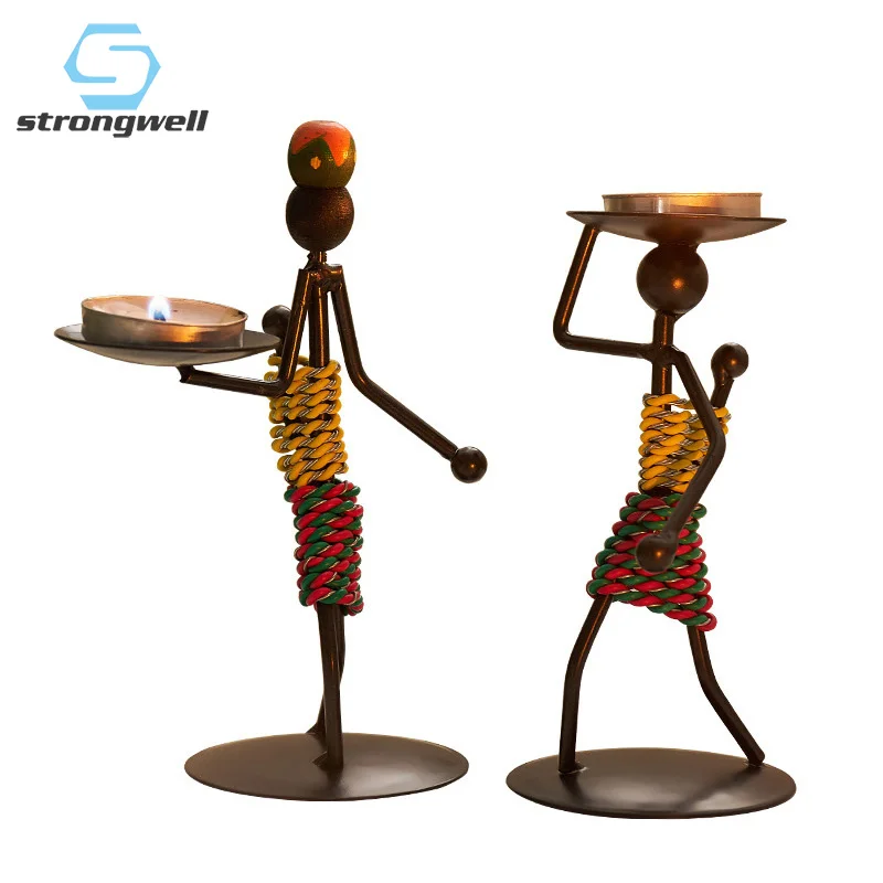 

Strongwell Vintage American Iron Man Candlestick Metal Candle Holder Romantic Dinner Desktop Home Decorations Birthday Gift