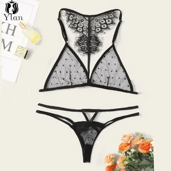 

2020 New Women's underwear set Cute Dot Sexy Lingerie set Mesh Wire Free Transparent Bralette set Sexy Intimates Push up Bra set