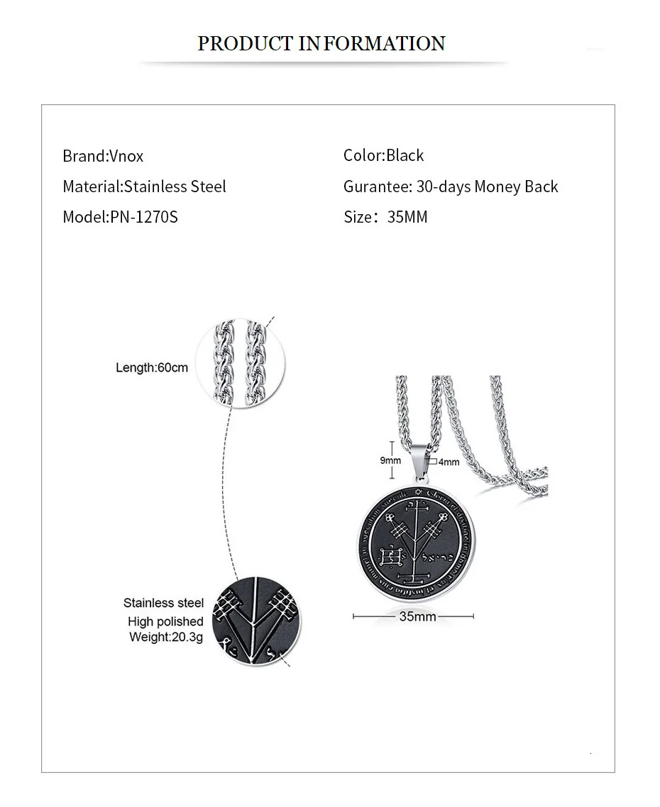 Vnox кулон с четвёртой пентаграммой Юпитера ключ Соломона тюленей для мужчин черное ожерелье из нержавеющей стали в стиле панк рок