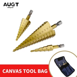 AUGT Juego de brocas escalonadas de ranura recta, 4 12mm, 4 20mm, 4 32mm, HSS, fresa de agujero de Metal y madera recubierta de Titanio, broca de núcleo