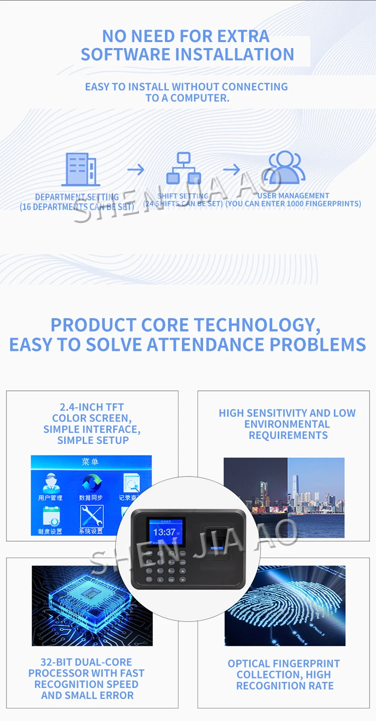 Устройство распознавания отпечатков пальцев, идентификация паролем, многоязычная работа, дырокол, карта, посещаемость времени, машина входа в компанию
