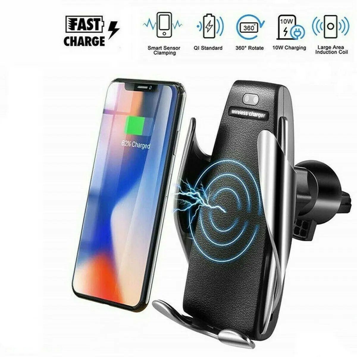 

IR Automatic Clamping Phone Holder Wireless Charging S5 Car Charger Holder Mount Air Vent for IPhone Xs Max XR Samsung XiaoMi