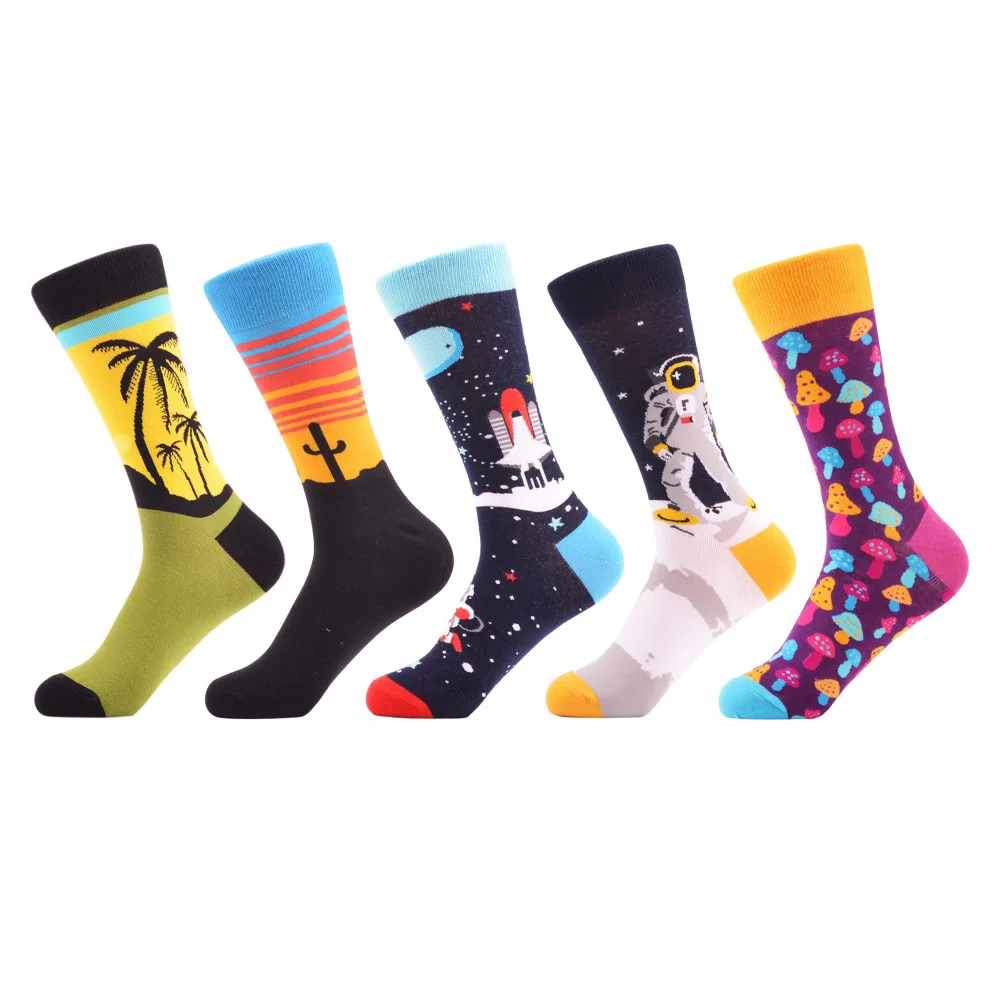 SANZETTI, 5 пар/лот, цветные мужские носки для скейтборда, смешной дизайн, чёсаный хлопок, свадебные носки, Повседневные Вечерние носки - Цвет: 06606