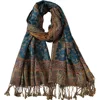 Pashmina Silk Scarf Shawl Wrap Paisley Jacquard Flowers Borders Rave 2 Layers Reversible Classic Tassels For Women 70X180cm 200g 2