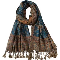Pashmina Silk Scarf Shawl Wrap Paisley Jacquard Flowers Borders Rave 2 Layers Reversible Classic Tassels For Women 70X180cm 200g 2