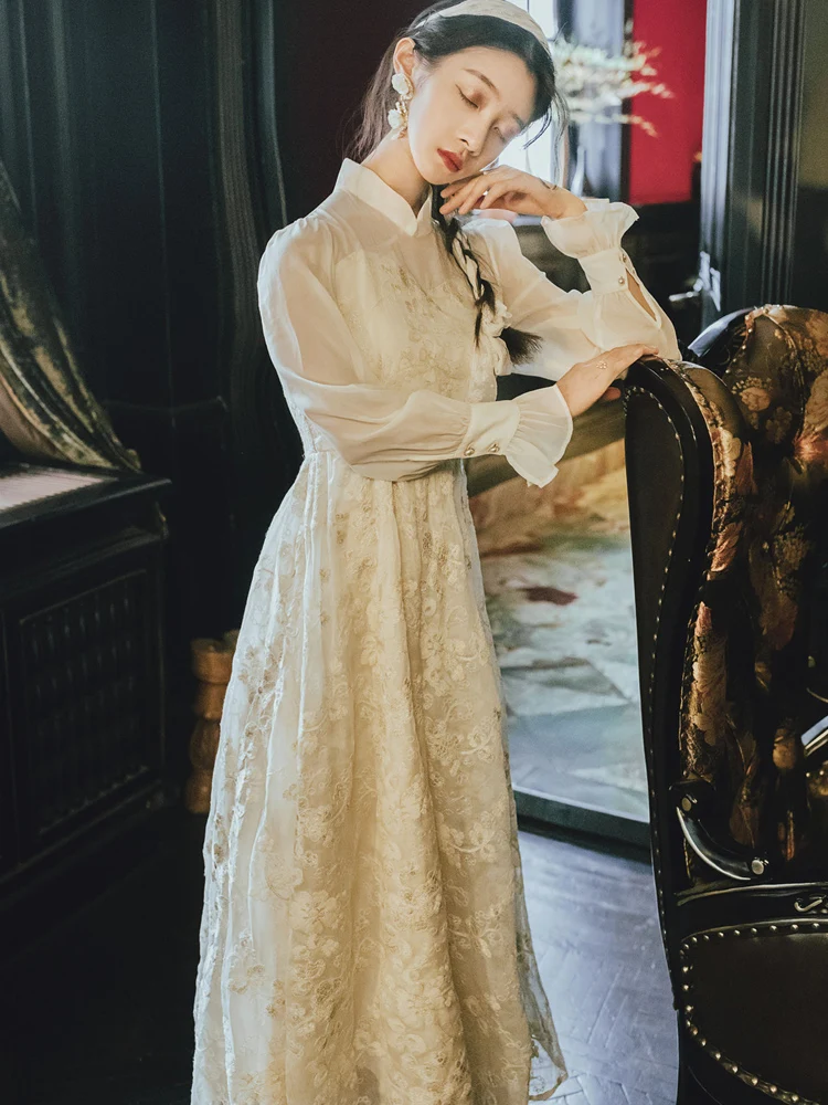 Acacia three improved cheongsam embroidered restoring ancient ways in the long dress is new