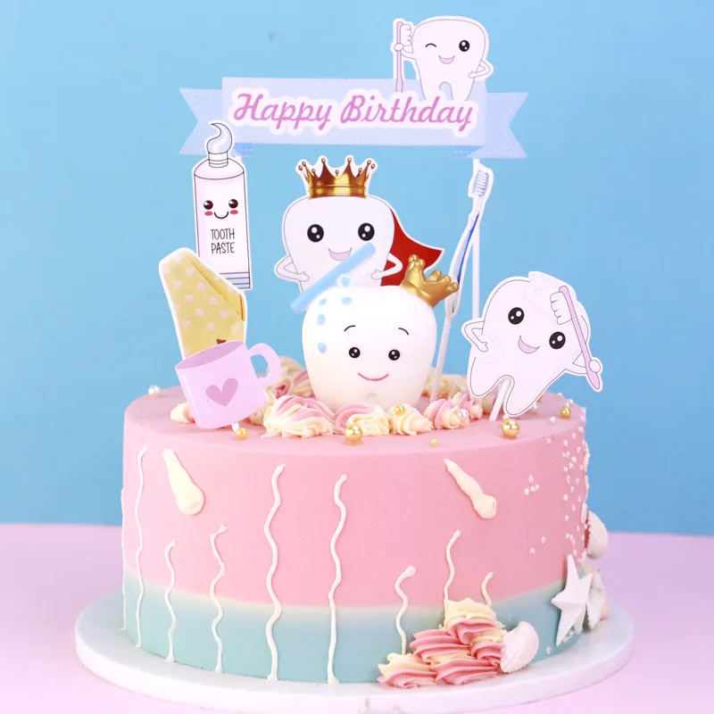 8pcs/set Cute Baby Tooth Cake Cupcake Toppers Shower Happy Birthday Party Girls Boy Decor Gift | Дом и сад