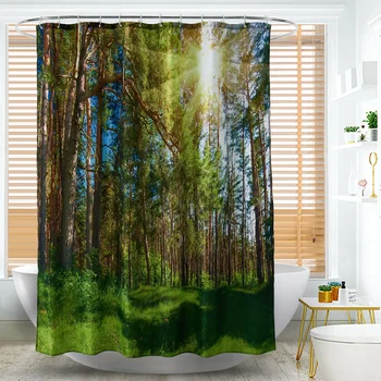 

Nature Forest Shower Curtain Waterproof Bathroom Screen Trees Scenery Bath Curtains Polyester Durable High Quality Bathtub Decor