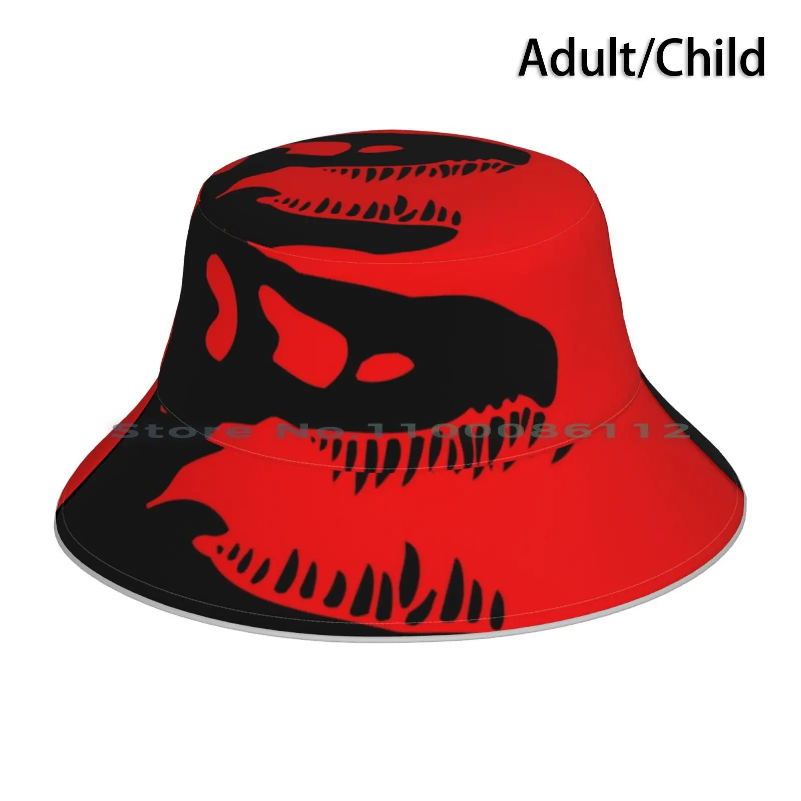 T-Rex Skull Bucket Hat Sun Cap T Rex Tyrannosaurus Rex Skull Bones Denti Dinosaur Red Black Big Estinto Krigal Stuttle