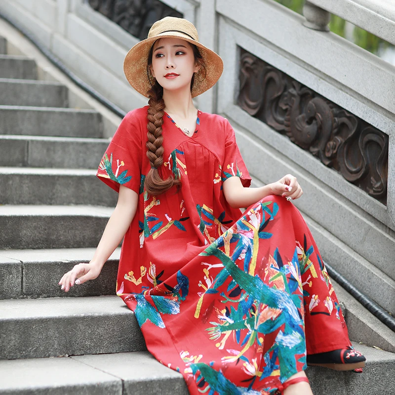 2020 Summr &amp Spring Vintage Long Dress Plus Size 2XL Dess for Woman Print Floral Dresses Clothes YY052 | Женская одежда