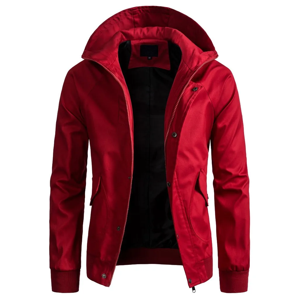 

2019 Winter spring men's casual zipper hoodie solid color color matching jacket jacket windbreaker Hooded Pocket Coat Top Z709