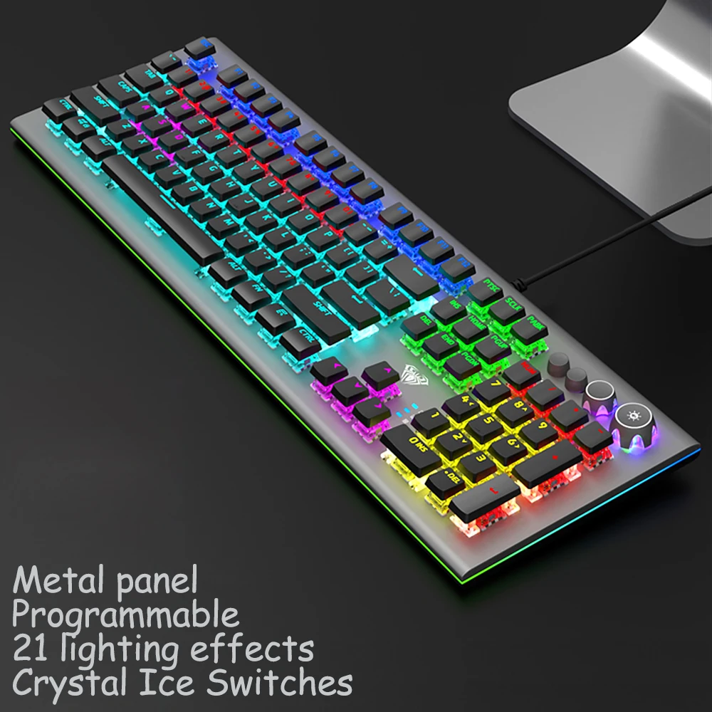 Механическая игровая клавиатура программируемая проводная USB с синими