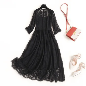 

Women white lace dress new 2020 summer dresses hollow out gothic style black dress a-line
