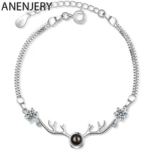 ANENJERY 925 пробы серебряные Рождественские рога браслеты для женщин подарок Циркон проекция ювелирные изделия S-B244