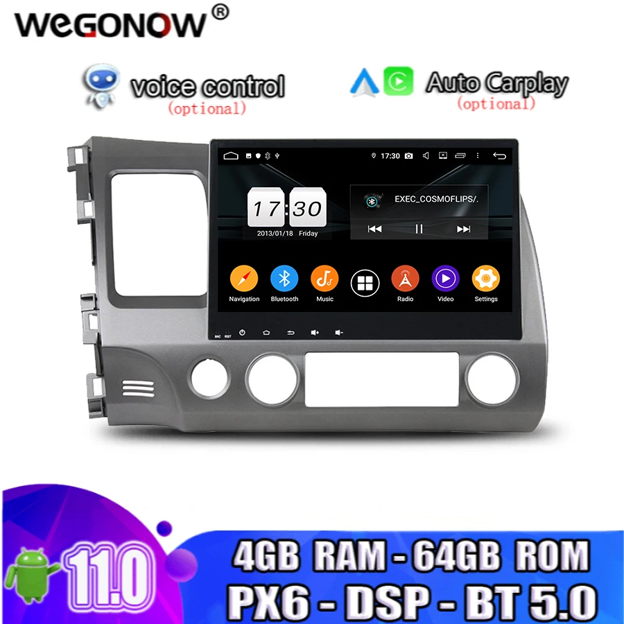 PX6 DSP 10 1 &quotHD IPS Android 11 0 для Honda CIVIC 2006-2011 4 Гб ОЗУ 8 ядер 64 ПЗУ автомобильный DVD-плеер GPS