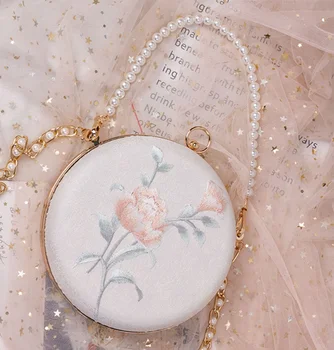 

Angelatracy 2020 New Arrival Chinese Bird Floral Cheongsam Flower Classical Hanfu Circular Messenger Bag Day Clutch Hand Bags